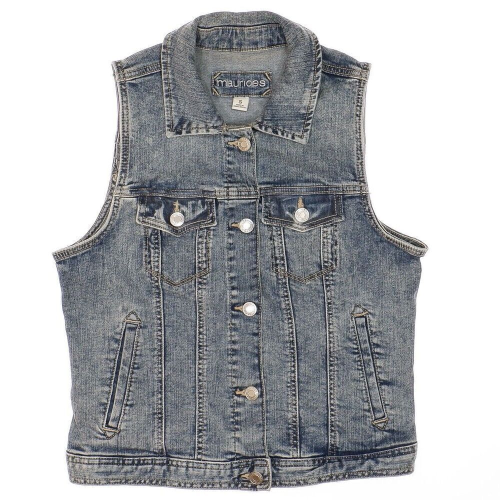 Maurices Vest Womens Size S Blue Jean Stonewashed Denim Pockets Button